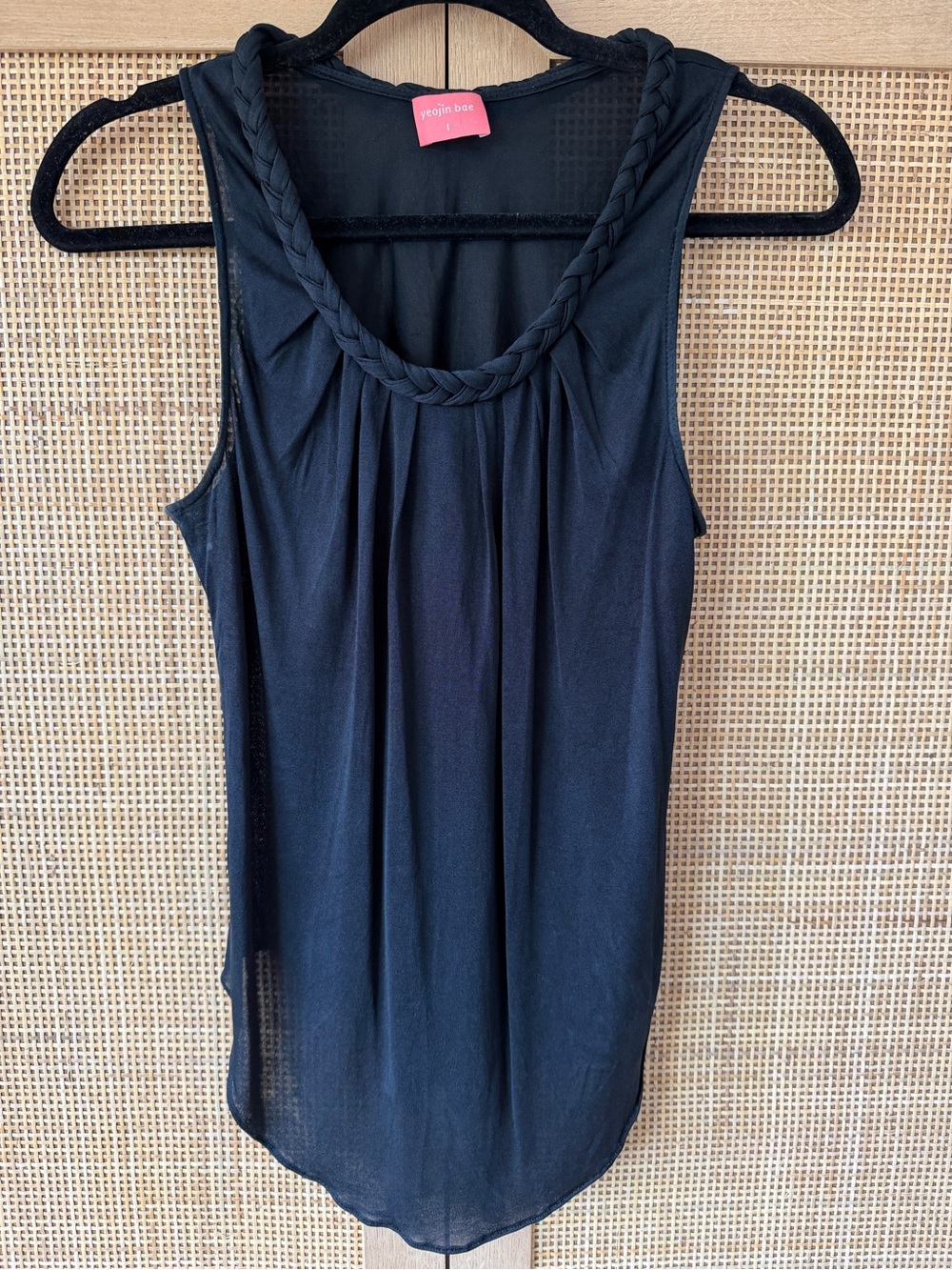 100% silk Black Braided-Neck Sleeveless Top